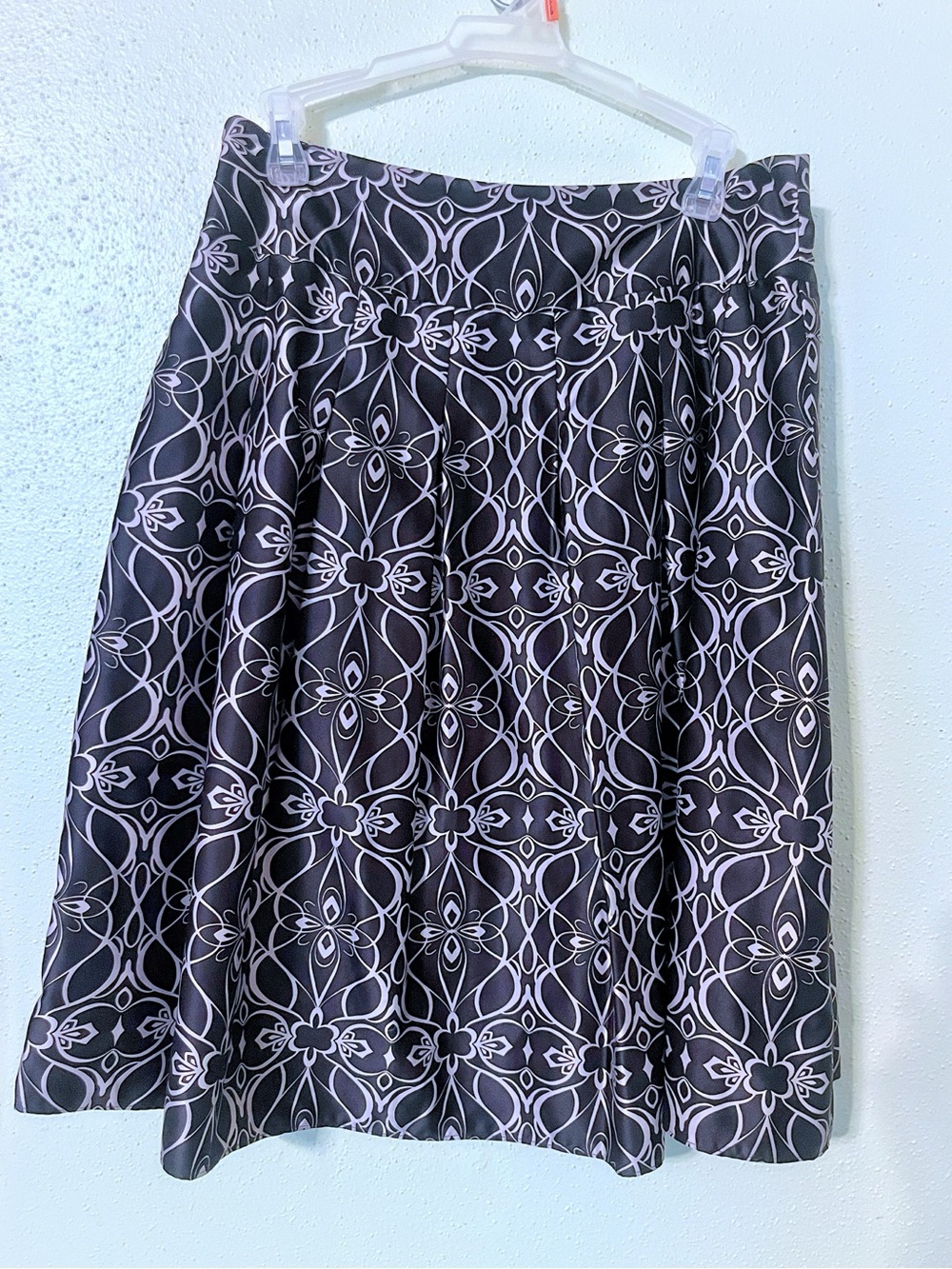 Mossimo Black Cream Geometric Tile Print Satin A-Line Midi Skirt 15” waist